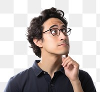PNG  Thinking face portrait glasses adult. AI generated Image by rawpixel.