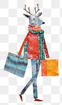 PNG  Rendeer wearing christmas scarf carrying shopping bags art drawing handbag. AI generated Image by rawpixel.