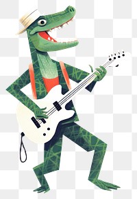 PNG  Happy crocodile guitarist characther art representation performance. AI generated Image by rawpixel.