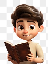 Cute boy holding a book reading cartoon white background. 
