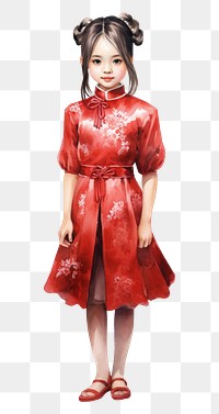 PNG Young girl wear traditonal red dress chinese footwear fashion adult. AI generated Image by rawpixel.