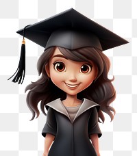 PNG Cute girl wearing graduation hats white background representation intelligence. 