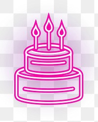 PNG Birthday cake icon neon purple light. 