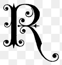 R letter PNG, 12th-century calligraphy font, transparent background