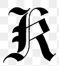K letter PNG, Old English calligraphy font, transparent background