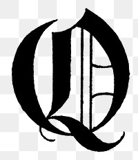 Q letter PNG, Old English calligraphy font, transparent background