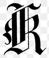 K letter PNG, German gothic font, transparent background