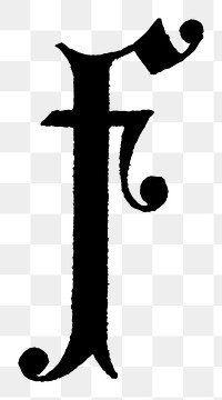 F letter PNG, flemish style font, transparent background