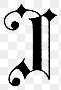 J letter PNG, flemish style font, transparent background