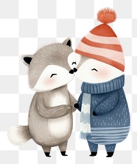 PNG 2 happy animals kissing winter drawing nature. AI generated Image by rawpixel.