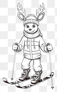 PNG A reindeer ice skiing drawing recreation sketch. 