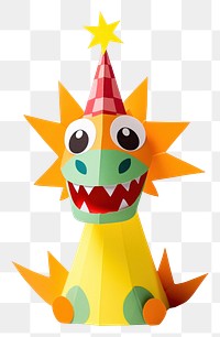 PNG Cartoon dragon breathing fire craft paper hat. 