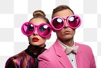 PNG A couple wearing wierd party glasses sunglasses portrait purple. 