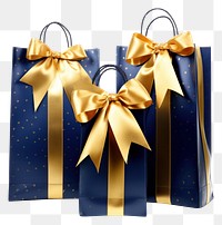 PNG Navy blue golden shopping bags ribbon gift white background. AI generated Image by rawpixel.