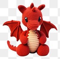 PNG Cartoon red dragon crochet animal plush. 