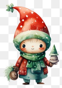 PNG  Flat watercolor paint christmas toy graphic gnome. 