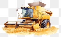 PNG harvest tractor, watercolor farming element, transparent background