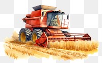 PNG harvest tractor, watercolor farming element, transparent background