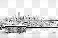 PNG Rooftop bar sketch city drawing. AI generated Image by rawpixel.