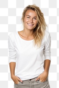PNG  Woman portrait t-shirt smiling. AI generated Image by rawpixel.