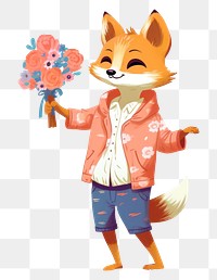 PNG  Fox cartoon flower cute. AI generated Image by rawpixel.