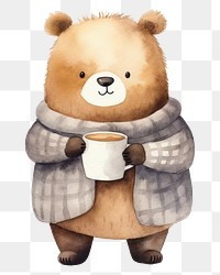 PNG  Bear drink coffee mammal cute white background. AI generated Image by rawpixel.