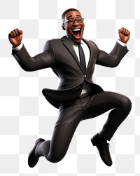 PNG  Black business man jumping adult white background. AI generated Image by rawpixel.