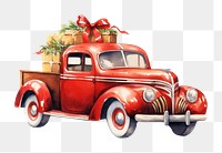 PNG Christmas present truck, watercolor element, transparent background