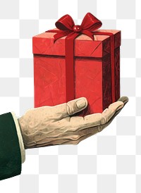 PNG Santa cluas holding gift box hand red celebration. AI generated Image by rawpixel.
