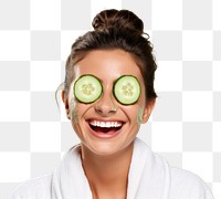 PNG Woman portrait cucumber smile. AI generated Image by rawpixel.