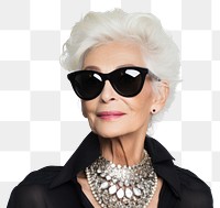 PNG Chic senior woman sunglasses portrait necklace. AI generated Image by rawpixel.