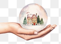PNG Hand holding snow globe christmas finger architecture. AI generated Image by rawpixel.
