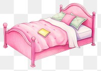 PNG Pink bed furniture bedroom comfortable. AI generated Image by rawpixel.