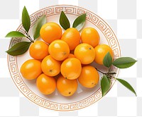 PNG Golden citrus fruit plate plant food. AI generated Image by rawpixel.