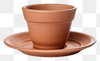 PNG  Single brown clay flower pot with saucer pottery cup mug. AI generated Image by rawpixel.