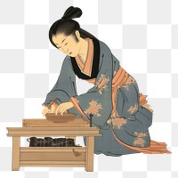 PNG A woman cooking kimono adult robe. AI generated Image by rawpixel.