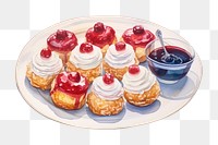 PNG Hanukkah jelly donuts sufganiyot plate dessert cream. AI generated Image by rawpixel.