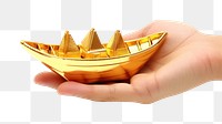 PNG Hand giving chinese mini boat gold ingot white background transportation watercraft. AI generated Image by rawpixel.