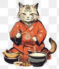 PNG Edo era cat cooking like human mammal pet representation. 