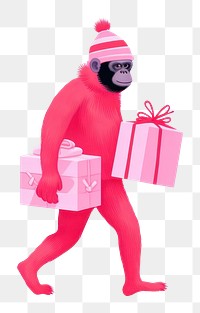 PNG Monkey carrying gift representation celebration christmas. AI generated Image by rawpixel.