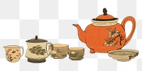 PNG Japanese tea set art painting teapot. AI generated Image by rawpixel.