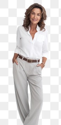 PNG  Senior brunette woman portrait blouse shirt. AI generated Image by rawpixel.