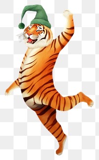 PNG Tiger dancing animal mammal white background. AI generated Image by rawpixel.