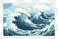 PNG Ocean waves graphic illustration nature sea postage stamp. AI generated Image by rawpixel.