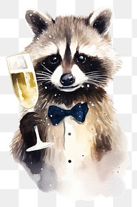 PNG  Raccoon holding champange glass celebration animal mammal. AI generated Image by rawpixel.