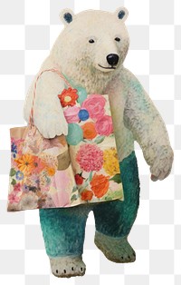 PNG polar bear tote bag, animal paper craft, transparent background