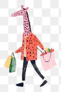 PNG shopping giraffe, animal paper craft, transparent background