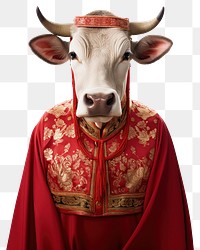 PNG Cow wearing Chinese robe. AI generated Image by rawpixel.