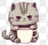 PNG  Cat drinking coffee animal drawing mammal. AI generated Image by rawpixel.