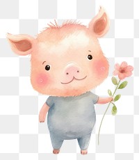 PNG  Pig holding a flower mammal animal cute. AI generated Image by rawpixel.
